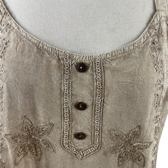 Cute Options Boho Cottagecore Tan Embroidered Tank/Camisole top, Size M - NWT - Picture 2 of 8